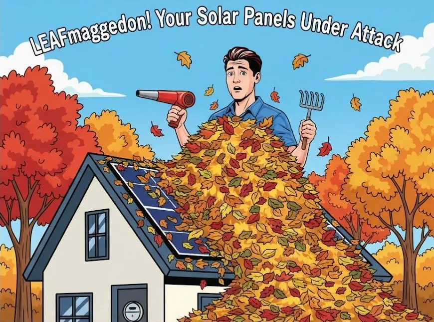 Jonas Energy and solar panel covered by falling leaves