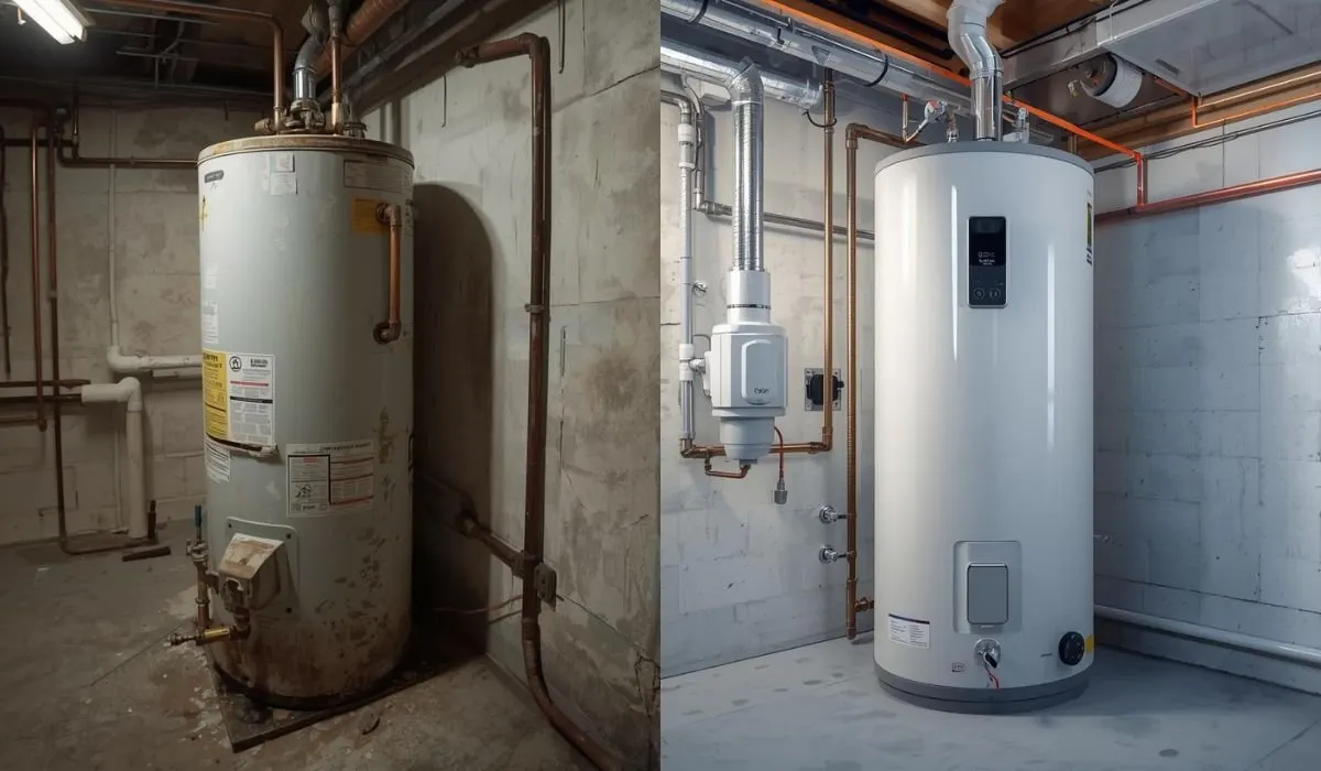 old water heater and new water heater