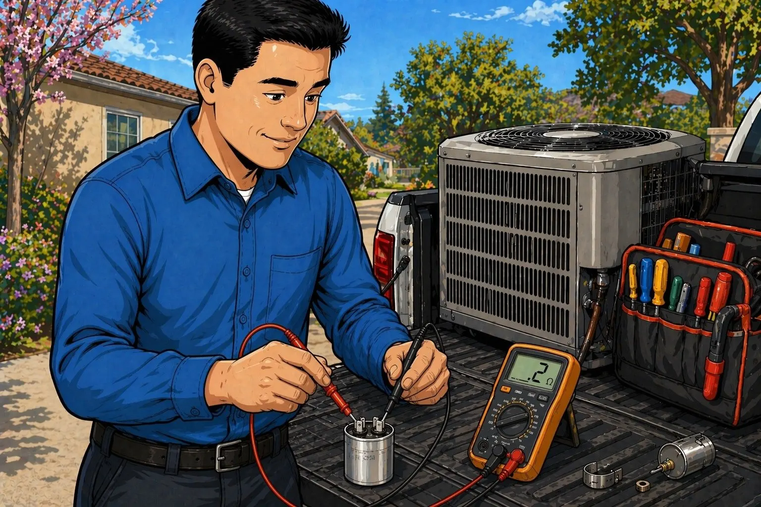 service technician checking resistor